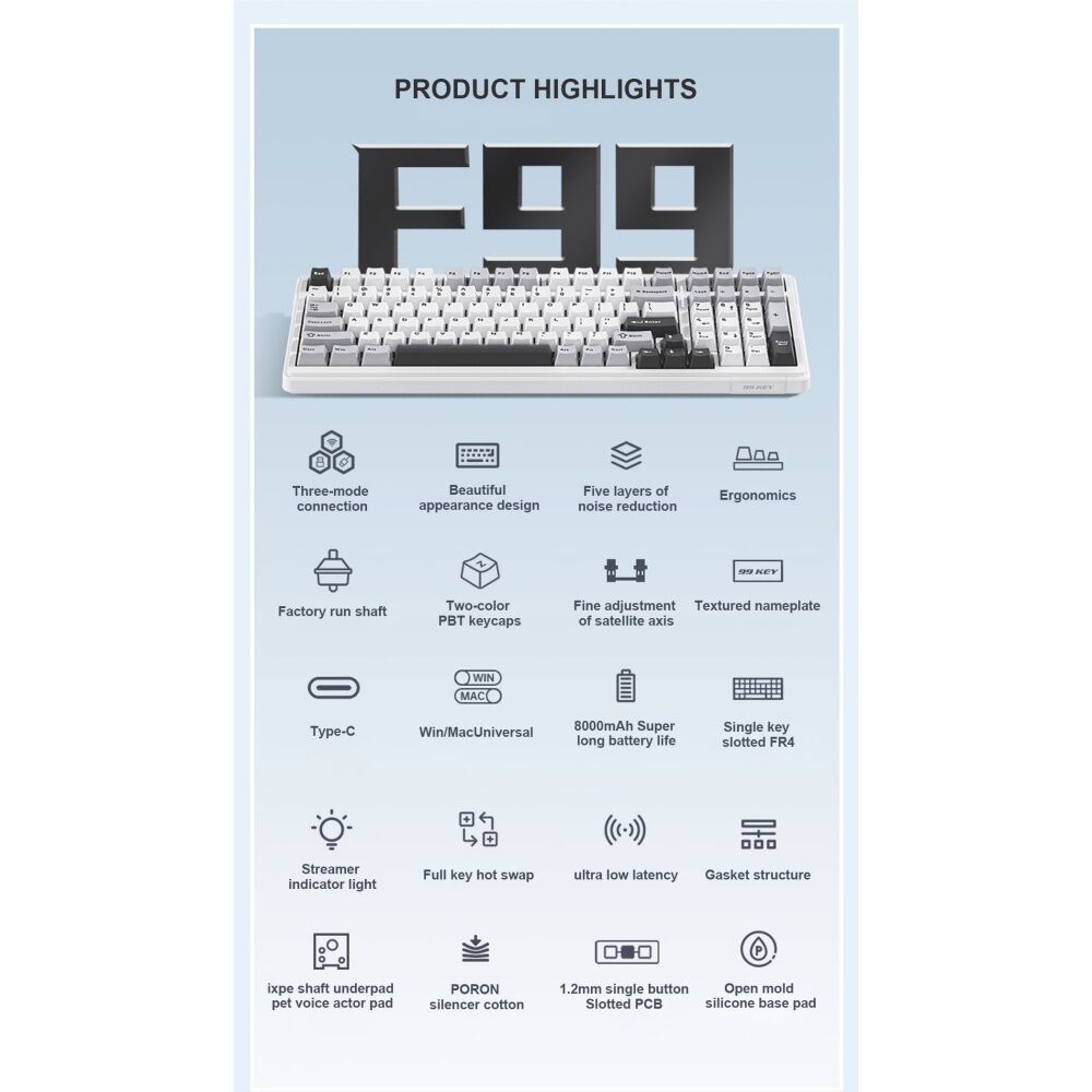 Aula Gradient Pink F99 Wireless Tri-Mode Gasket Mechanical Keyboard — image 3