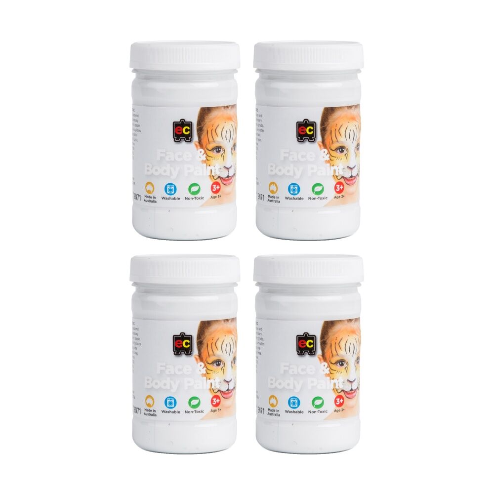 Educational Colours Washable Face Paint White Kids Art/Craft 175ml 3y+ (4 Pack)