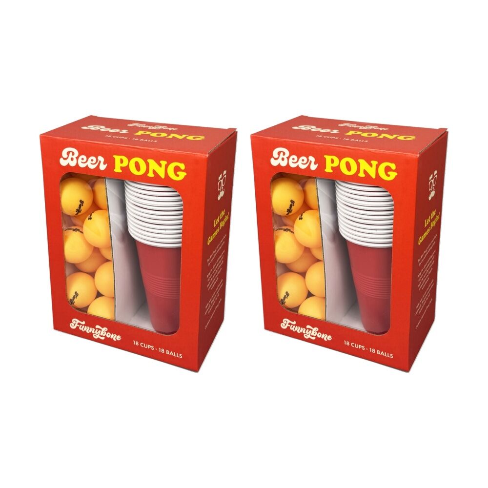 Funnybone Classic Beer Pong Party Game Set With Cups And Balls Orange (2 Pack)