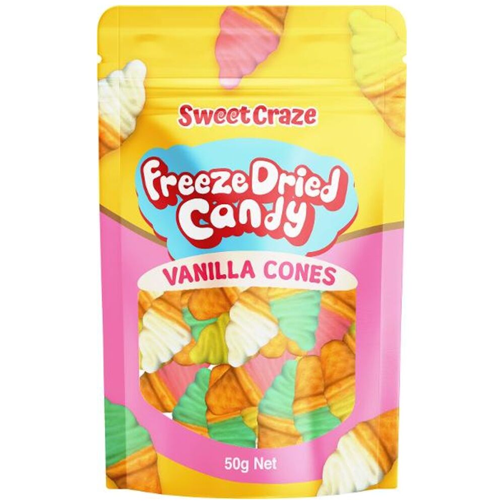 Candy Cove Ice Cream Candy - Crunchy Airy Cone Shapes With Bold Flavours - Fun Sweets Treats For Gifting And Snacking - Vanilla - 50g Multicoloured