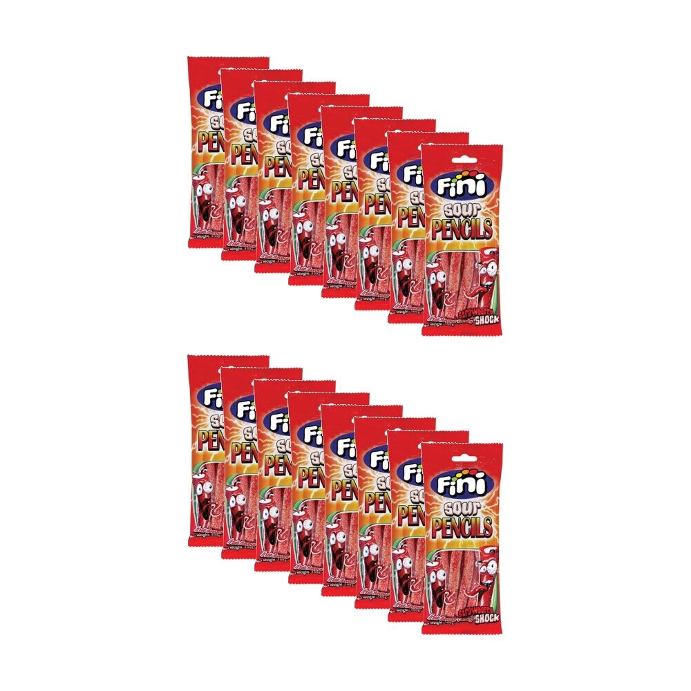 Fini Strawberry Sour Pencil 100g Fruit Flavour Lollies/Gummies (16 Pack)