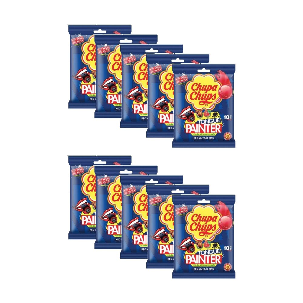 Chupa Chups Tongue Painter Sour Lollipops Colourful Sweets Pack 93g (10 Pack)