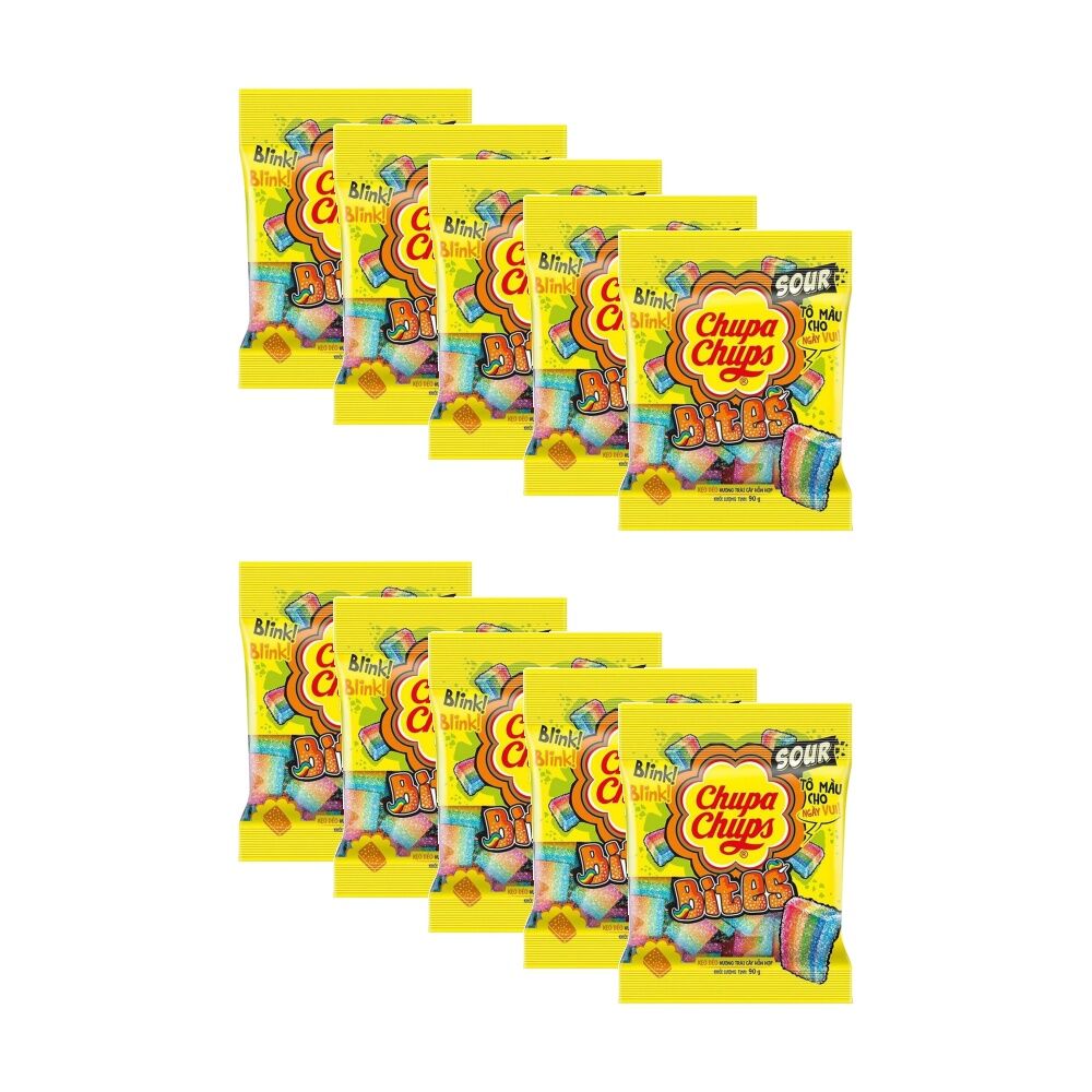 Chupa Chups Jelly Sour Bite Sugar Coated Lollies Candy Pack 90g (10 Pack)