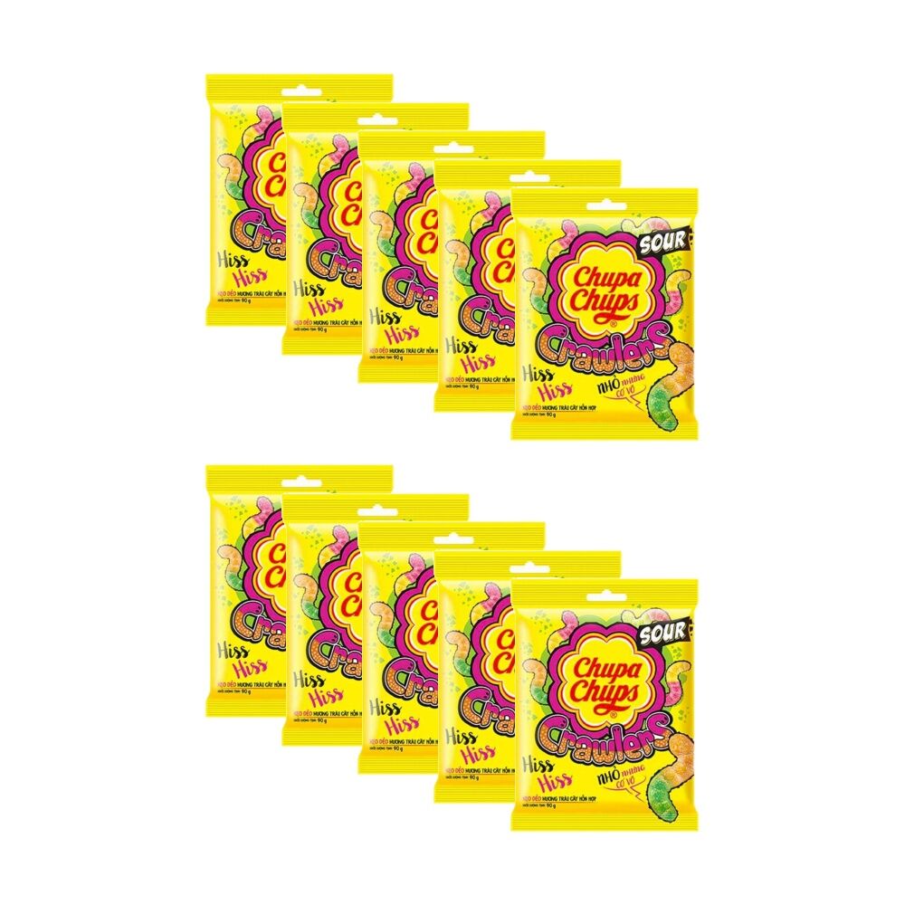Chupa Chups Jelly Sour Crawl Sugar Coated Lollies Candy Pack 90g (10 Pack)