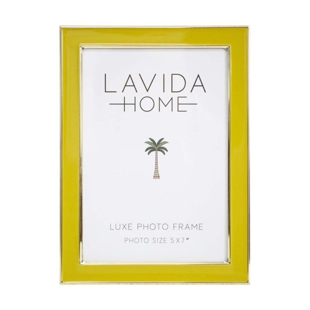 LVD 19x14x1.5cm Mustard 5x7 Gold Trim Iron/ Glass Photo Frame Home Decor