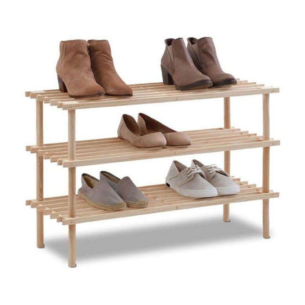 Braz 74x26x48cm Wooden 3 Tier Shoe Rack Organiser Up To 9 Pairs — Natural