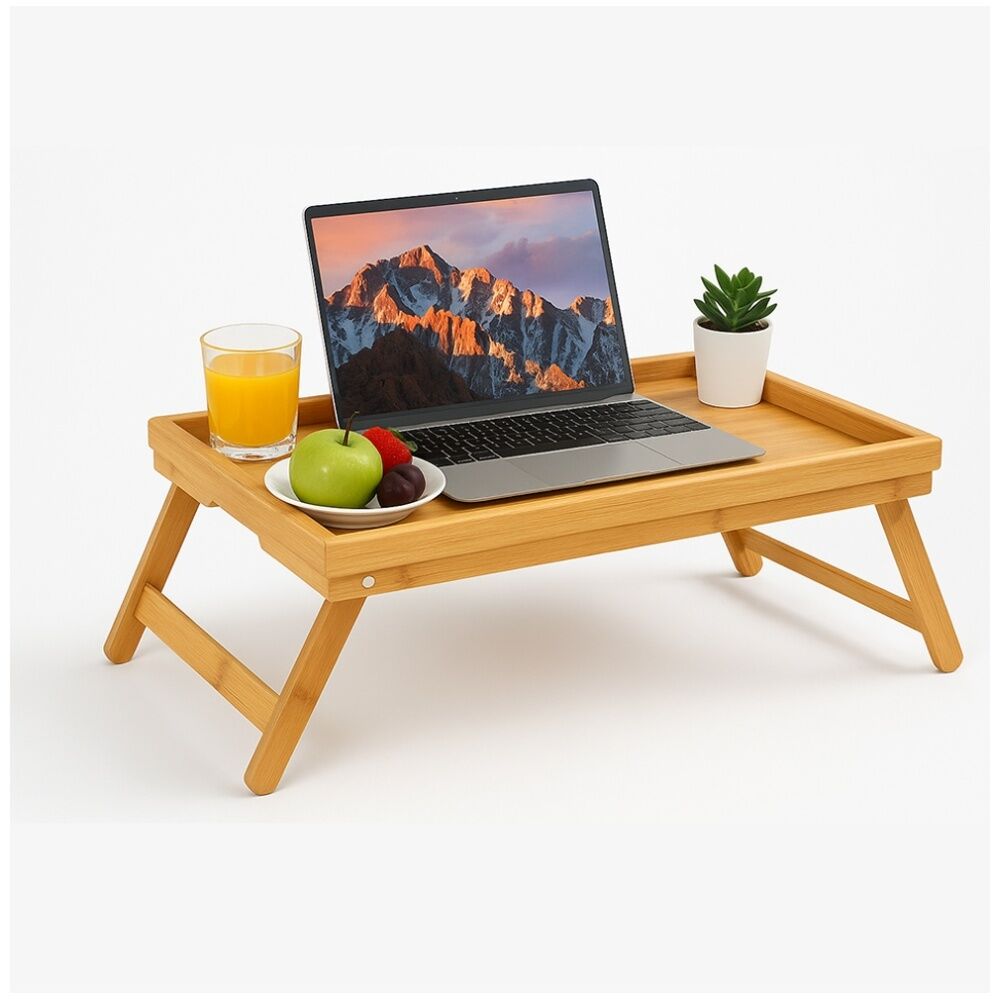 Braz 49.5x30x22.5cm Bamboo Fold Up Lap Tray Bed Laptop Table — image 2