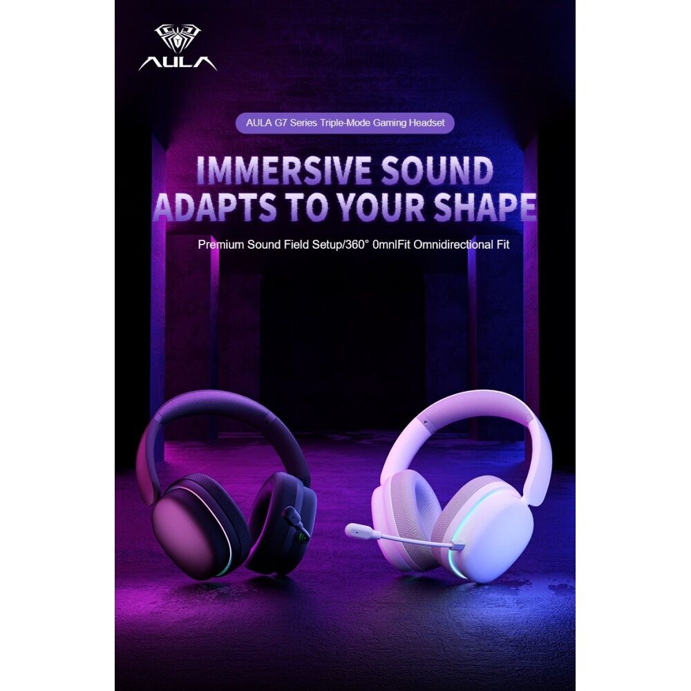 Aula G7 Pro Wireless Tri-Mode Gaming Headset Low Latency 2.4G 10ms RGB Lighting 40mm Speakers PC Laptop Mobile PS4 PS5 80 Hours — image 2