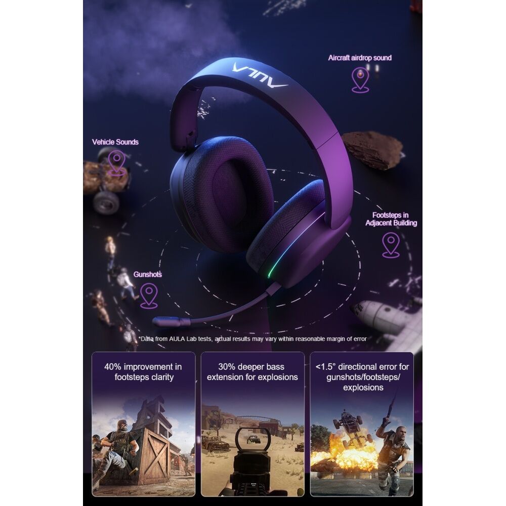 Aula G7 Pro Wireless Tri-Mode Gaming Headset Low Latency 2.4G 10ms RGB Lighting 40mm Speakers PC Laptop Mobile PS4 PS5 80 Hours — image 6