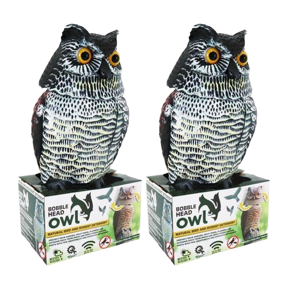 Braz Bobble Head Owl Outdoor Garden Decor Statue w/ Stand 36cm (2 Pack)