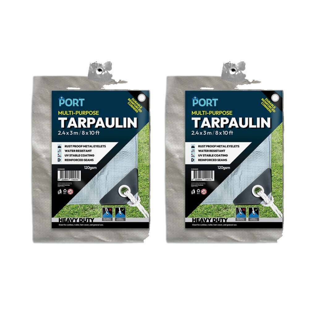 Port Water Resistant UV Stable Outdoor Tarp 8x10ft 244x305cm Silver (2 Pack)