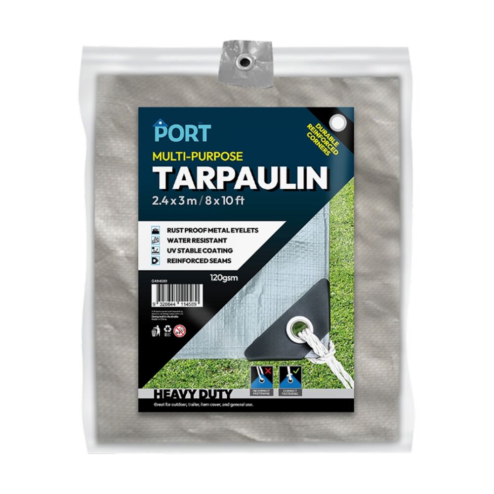 Port Water Resistant UV Stable Outdoor Tarp 8x10ft 244x305cm Silver (4 Pack) — image 2