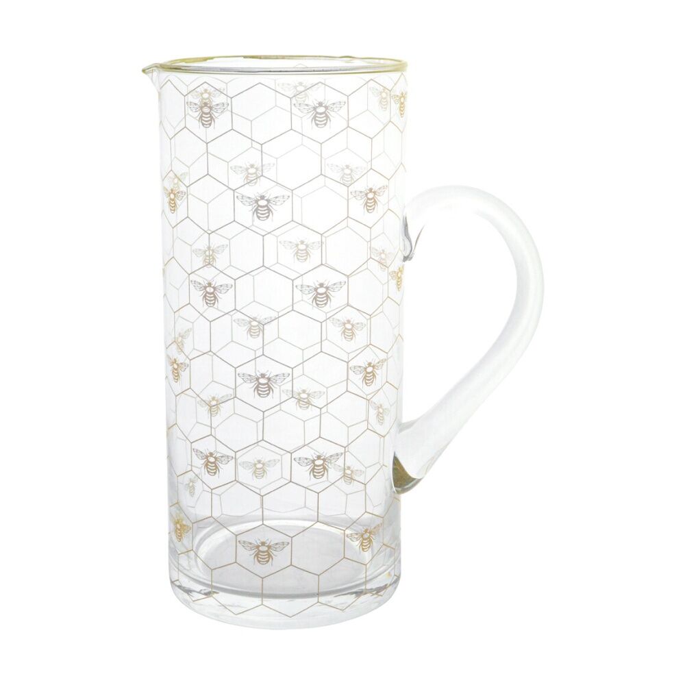 LVD White Honeycomb Bee Decal Glass Water Jug Home/Kitchen Decor