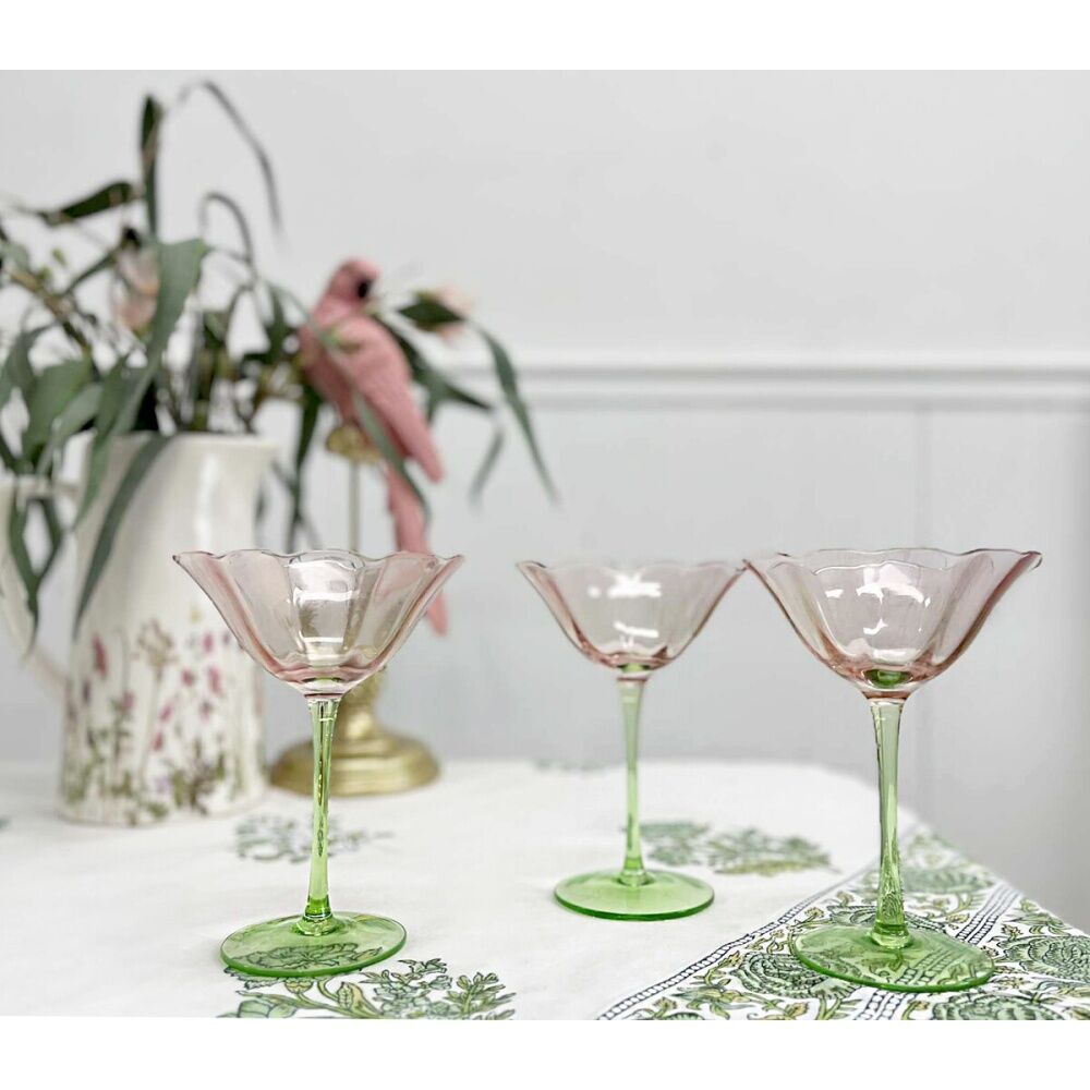 LVD 11.5cm Decorative Poppy Cocktail Glass Barware/Drinkware Decor Green/Pink — image 2