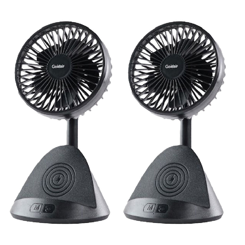 Goldair Portable Rechargeable Desk Fan w/ Wireless Induction Phone Charger (2 Pack)