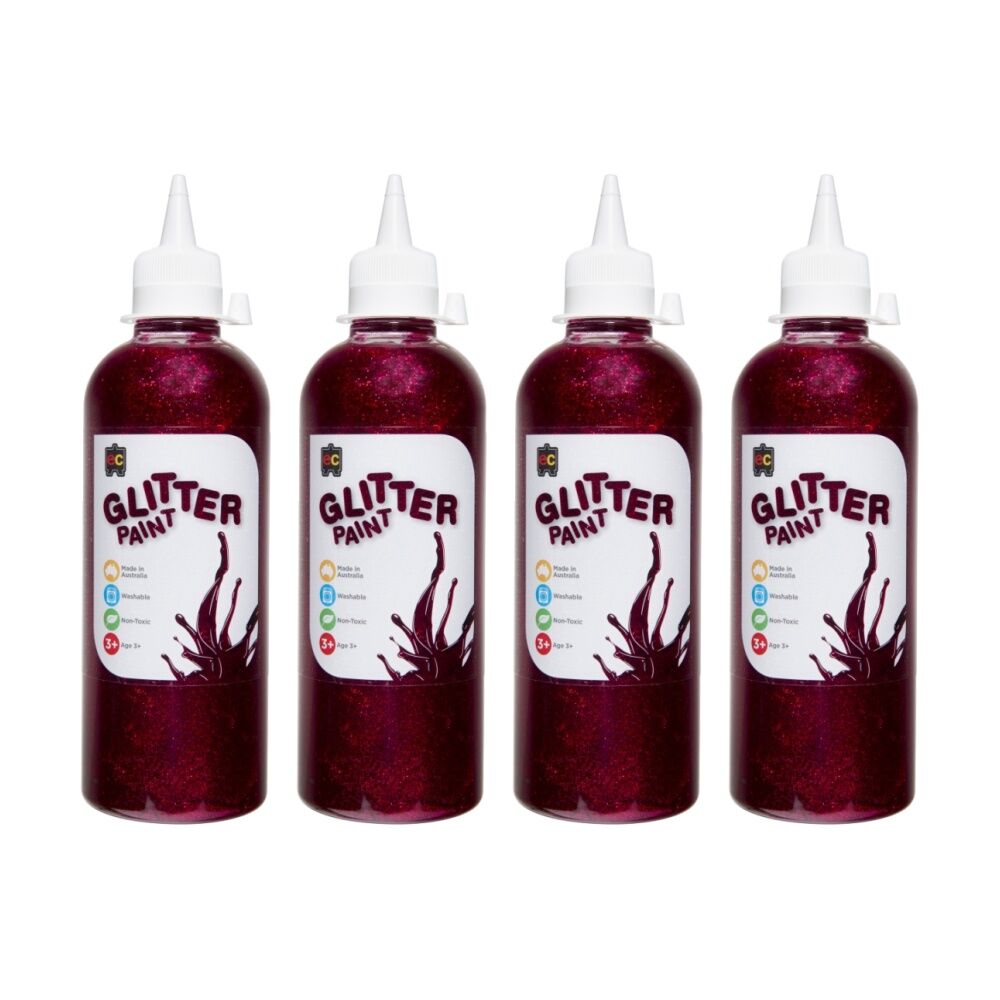 Educational Colours Glitter Acrylic Junior Paint Magenta 500ml 3y+ (4 Pack)