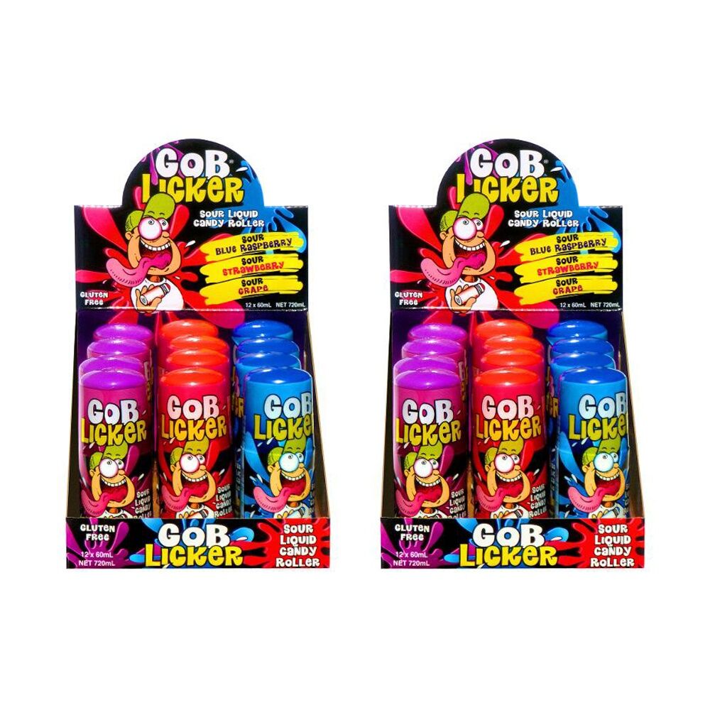 Gob Licker Sour 60ml Fruit Flavour Lollies/Gummies - Assorted (24 Pack)
