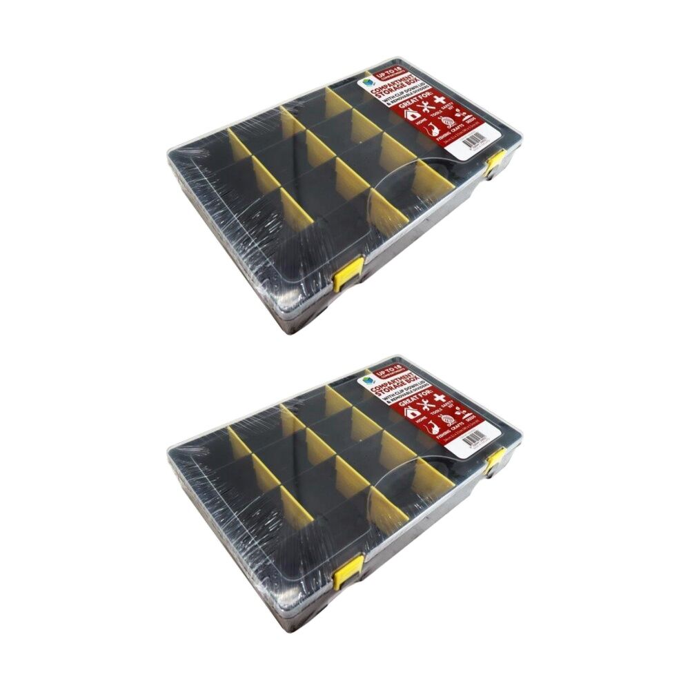 Braz Plastic Multi-Compartment Clear Storage Box 34x21x5cm Black (2 Pack)