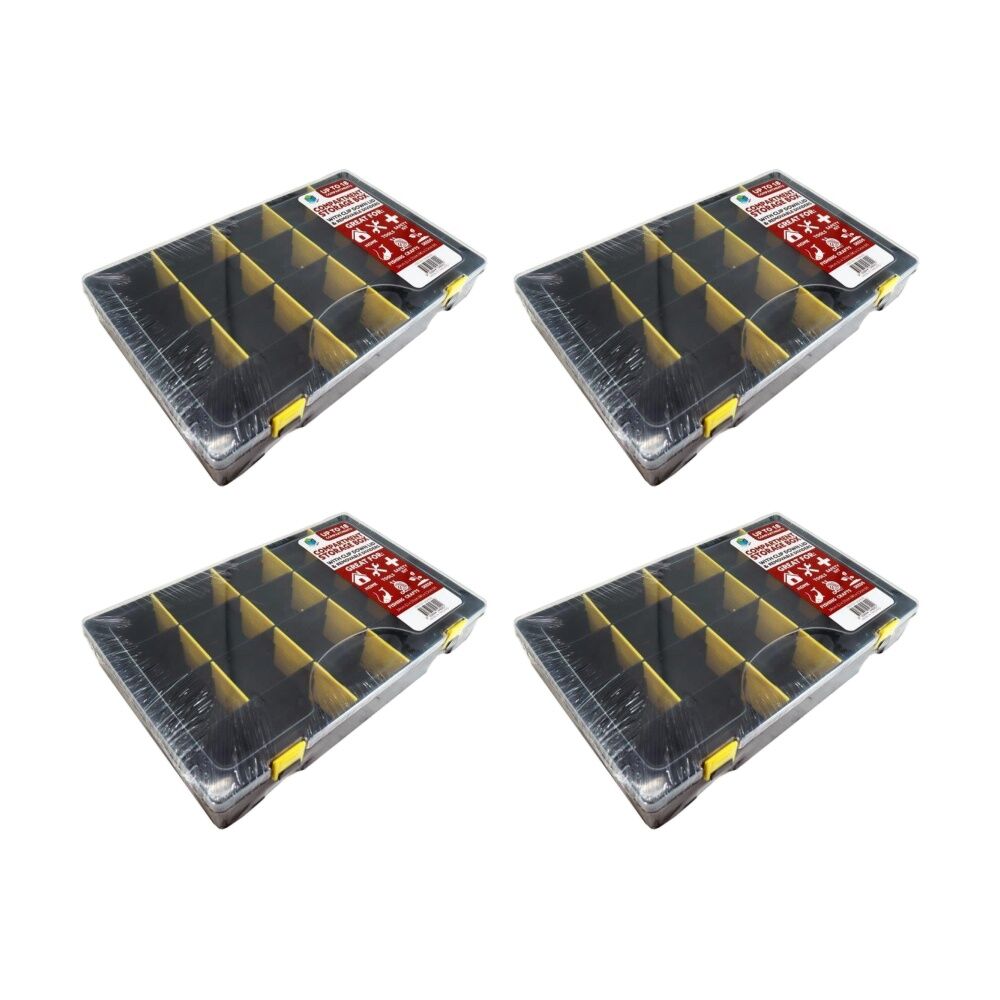Braz Plastic Multi-Compartment Clear Storage Box 34x21x5cm Black (4 Pack)