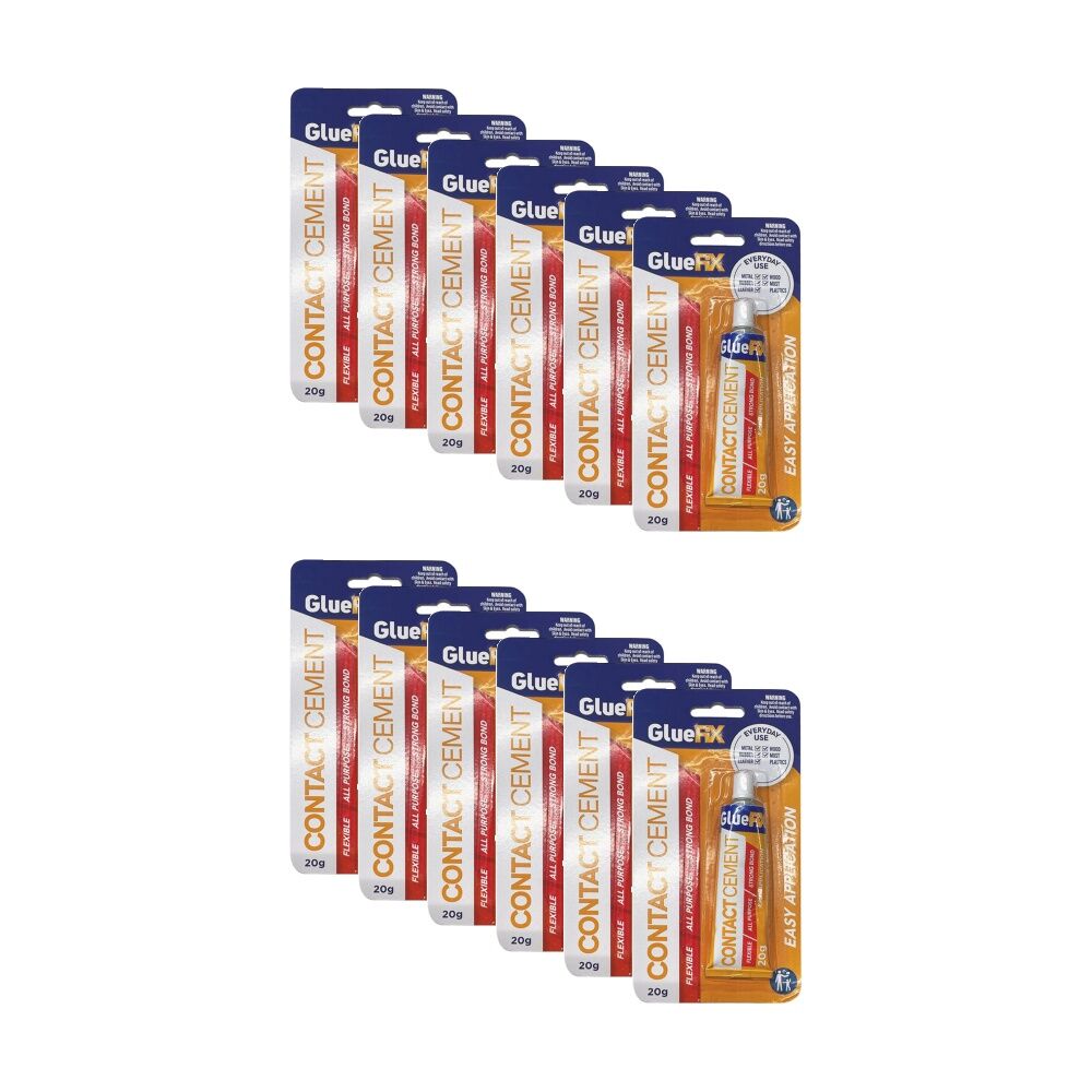 Gluefix Contact Cement Strong Flexible Adhesive Glue Tube 20g (12 Pack)