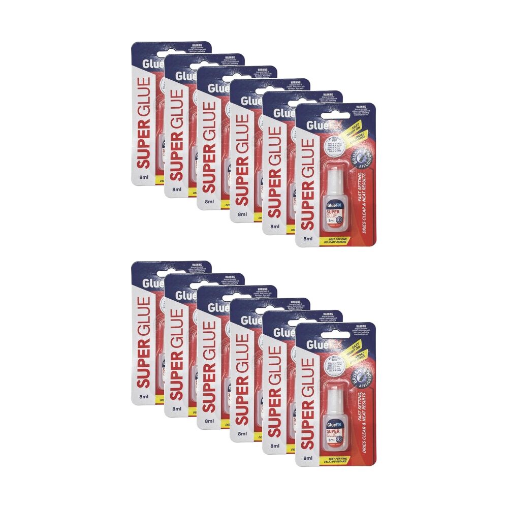 Gluefix Fast Setting Dries Clear Precise Repairs Super Glue Brush 8ml (12 Pack)