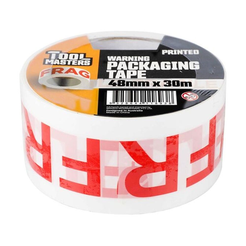 Tool Masters 48mm x 30m Warning Fragile Printed Packaging Tape Roll