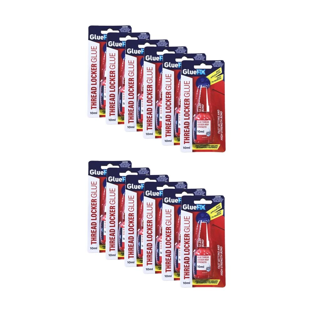 Gluefix High Strength Fast Setting Sealing Thread Locker Glue Tube 10ml (12 Pack)