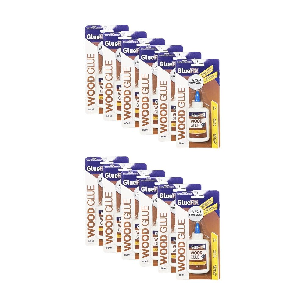Gluefix Adhesive High Strength Quick Dry Wood Glue Tube 80ml (12 Pack)