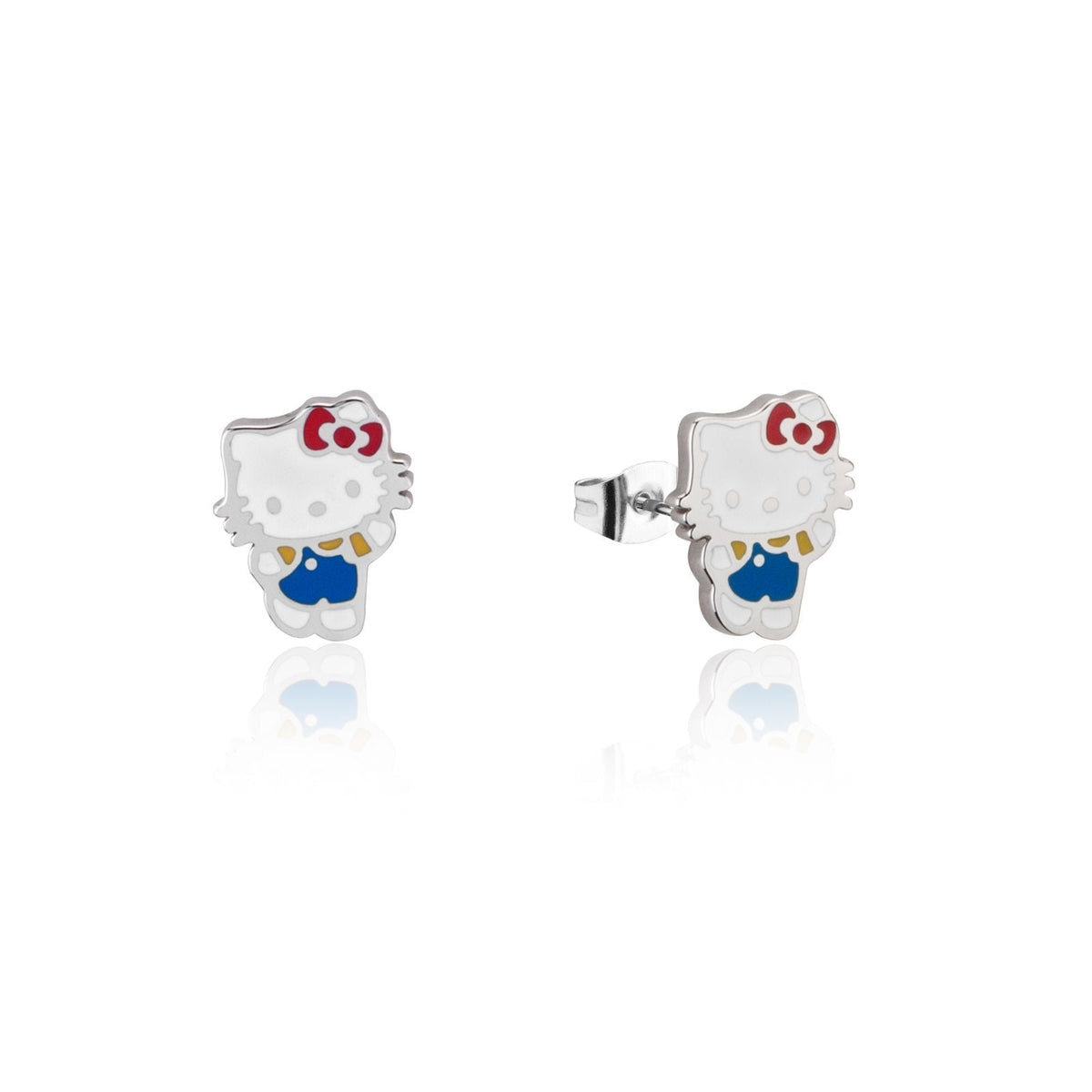 Couture Kingdom Hello Kitty Full Body Stud Earrings - Hypoallergenic Stainless Steel with Enamel - 12mm Length - Silver Color - Includes Earring Card
