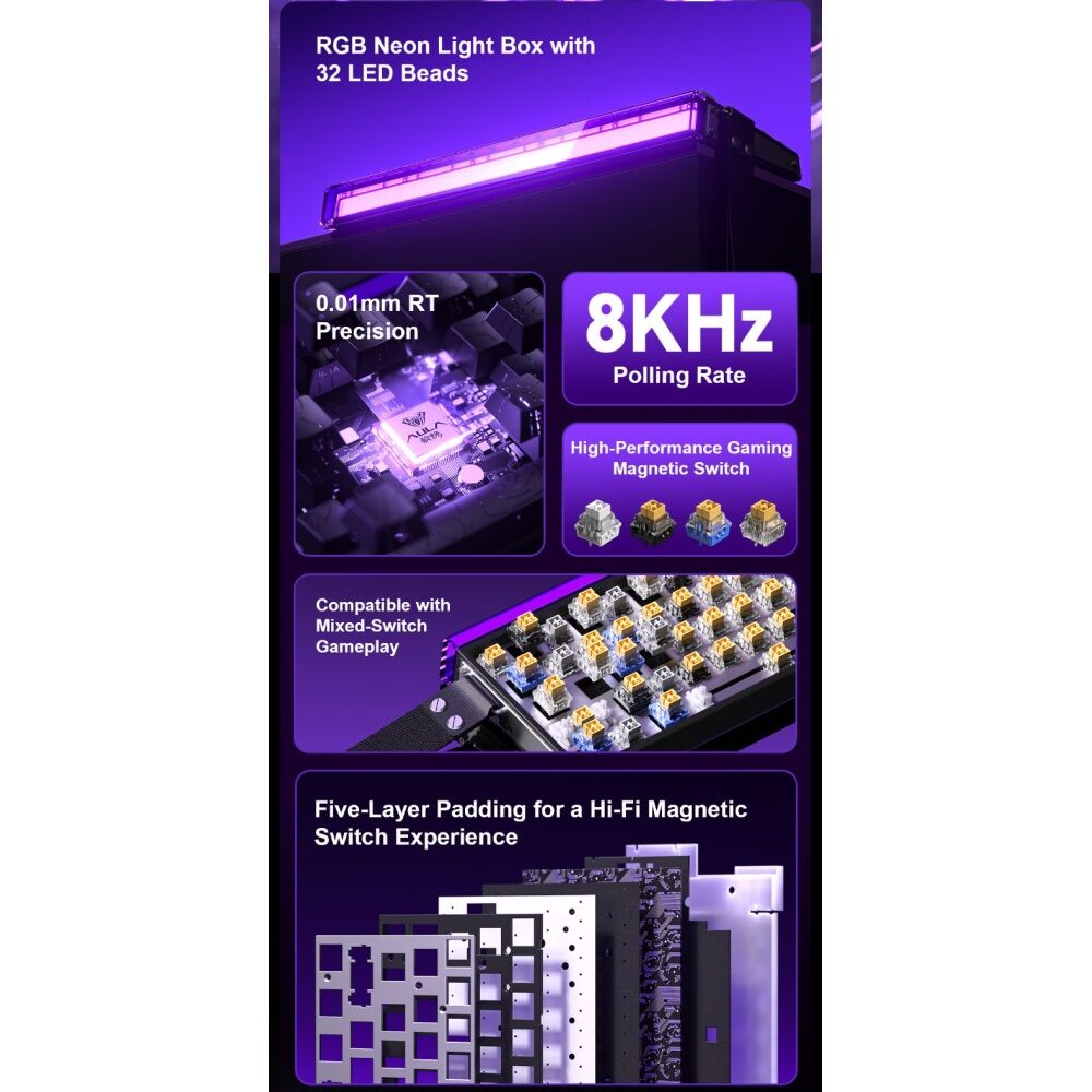 Aula White Hero 68 Wired Magnetic Switch 8K Returns RGB Keyboard — image 3