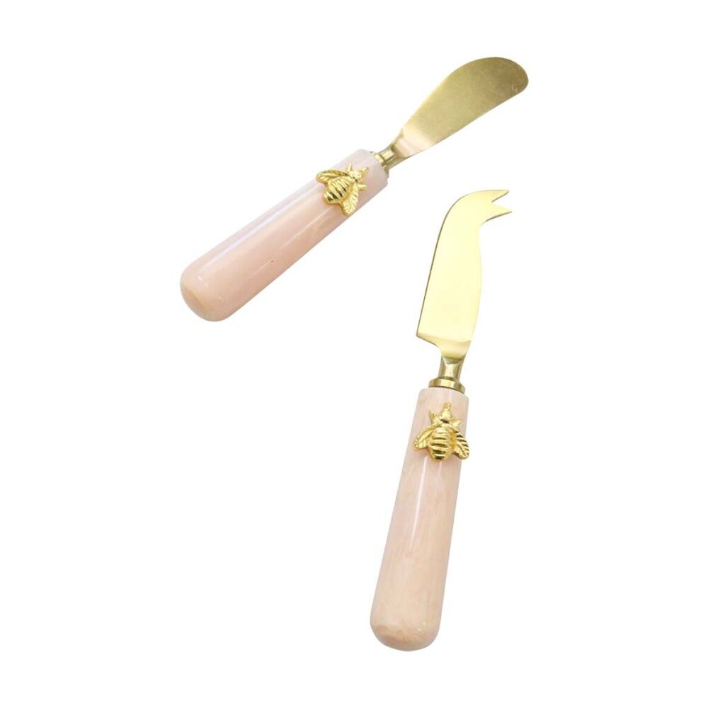 LVD Entertaining Mix Bee Cheese Knife Marbleised Resin Set Gold/Pink (2 Pieces) — image 2