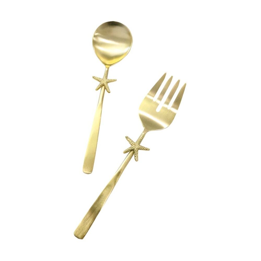 LVD Handcrafted Coastal Starfish Metal Salad Server/Utensil Set 27cm Gold (2 Pieces) — image 2
