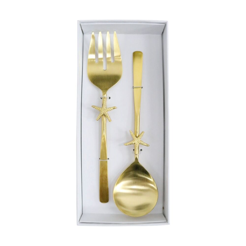 LVD Handcrafted Coastal Starfish Metal Salad Server/Utensil Set 27cm Gold (2 Pieces)