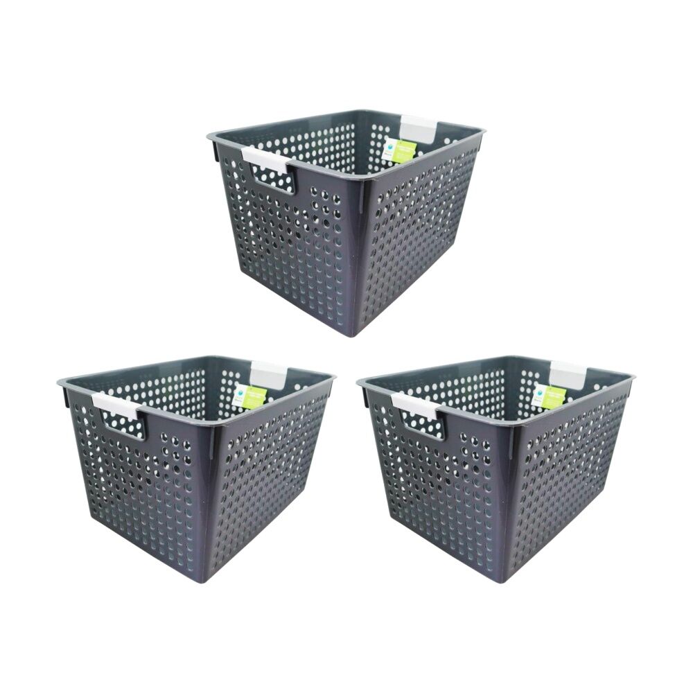 Braz Tokyo Deep Plastic Storage Basket Large w/ Handles 35x25x21cm Assorted (3 Pack)