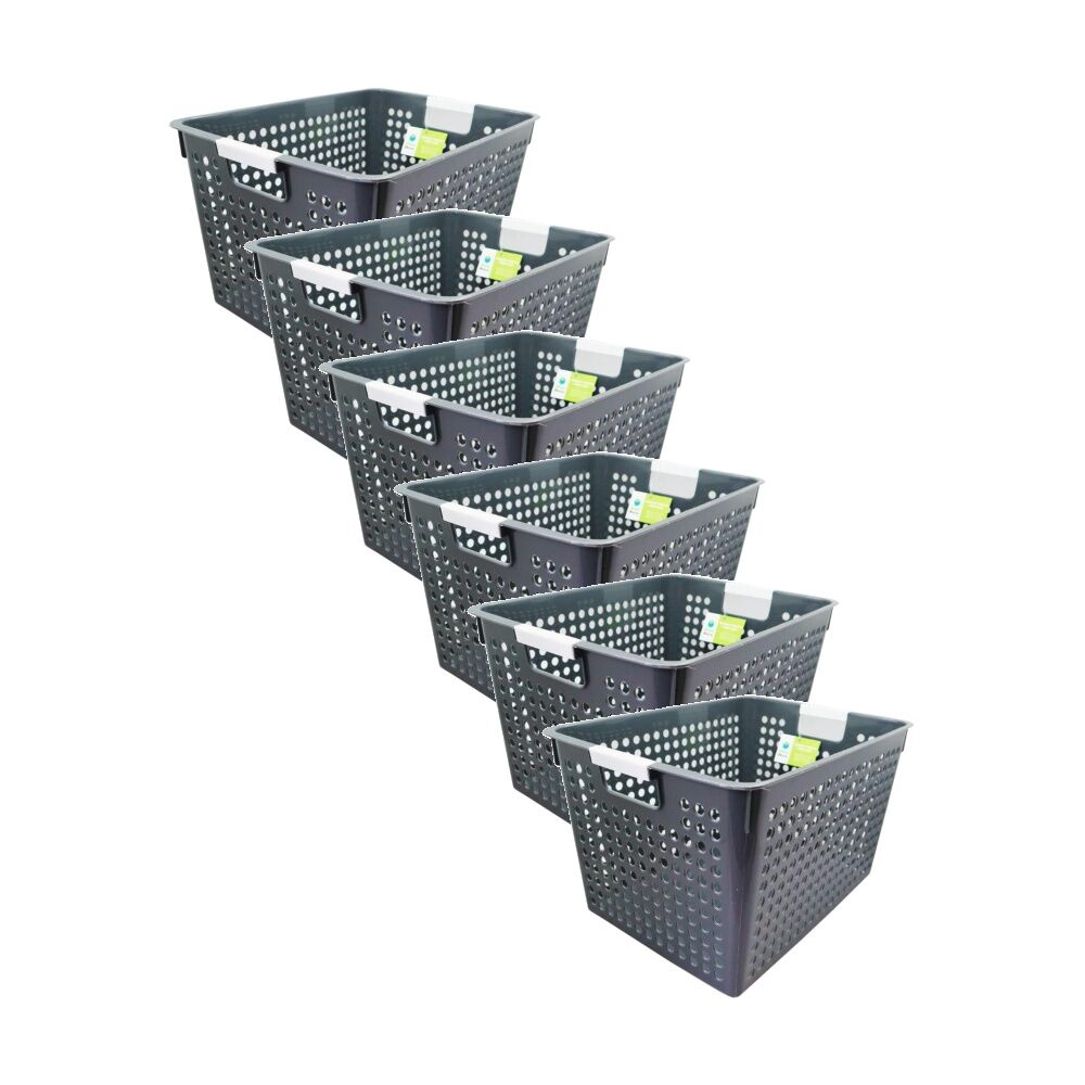 Braz Tokyo Deep Plastic Storage Basket Large w/ Handles 35x25x21cm Assorted (6 Pack)