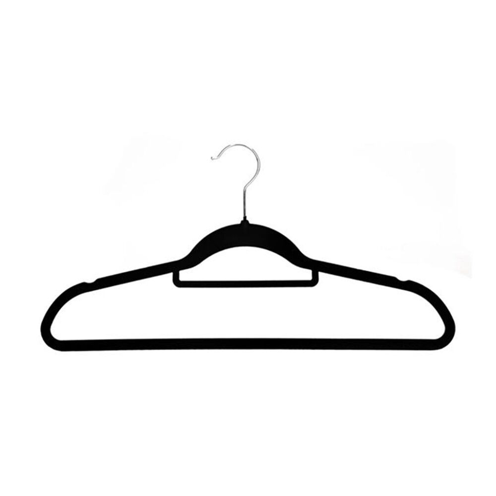 Braz Velvet Non-Slip Clothes Hangers w/ Metal Hook Adult Black (10 Pieces) — image 2