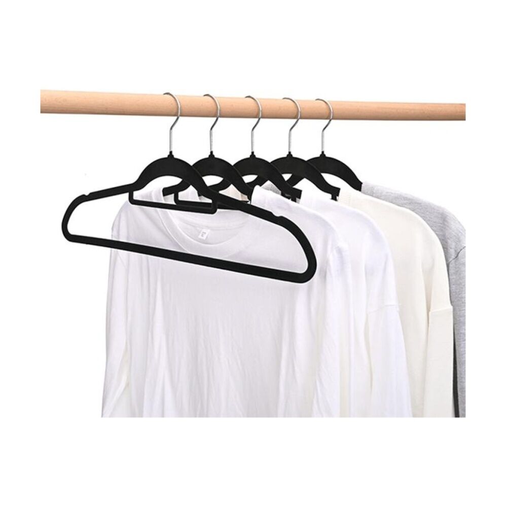 Braz Velvet Non-Slip Clothes Hangers w/ Metal Hook Adult Black (10 Pieces) — image 4