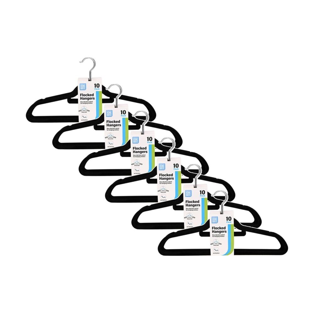 Braz 10pc Braz Velvet Non-Slip Clothes Hangers w/ Metal Hook Adult Black (6 Pack)