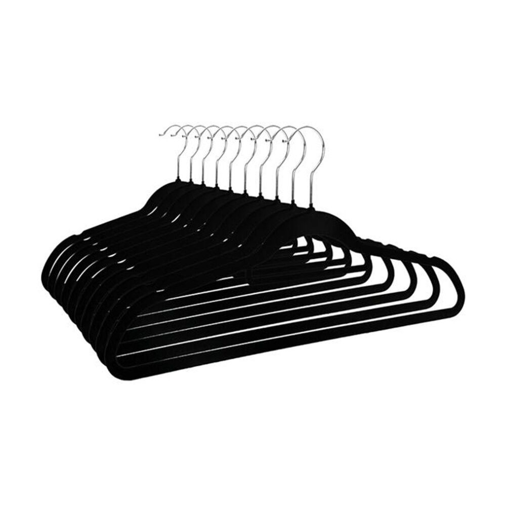 Braz Velvet Non-Slip Clothes Hangers w/ Metal Hook Adult Black (10 Pieces) — image 3
