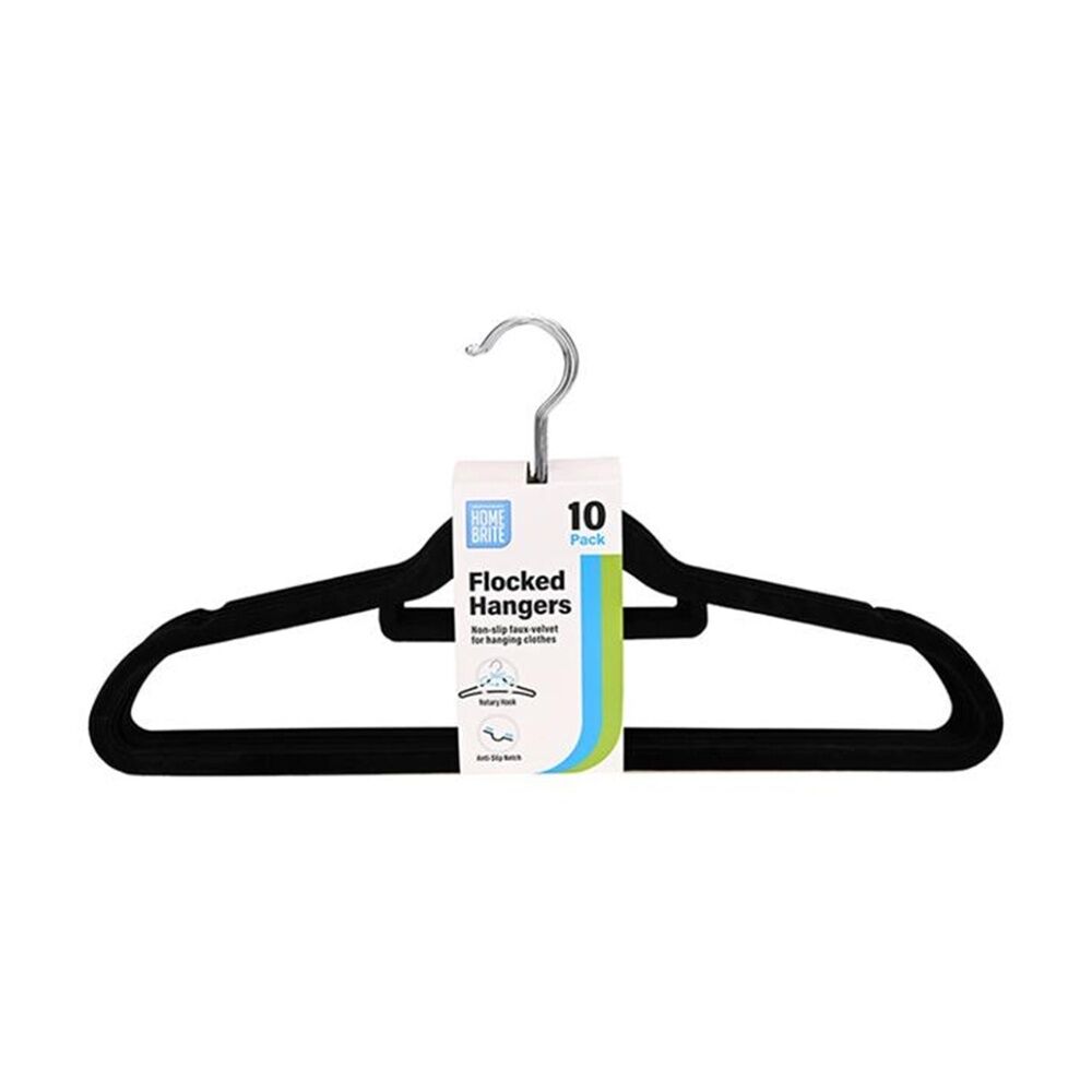 Braz Velvet Non-Slip Clothes Hangers w/ Metal Hook Adult Black (10 Pieces)