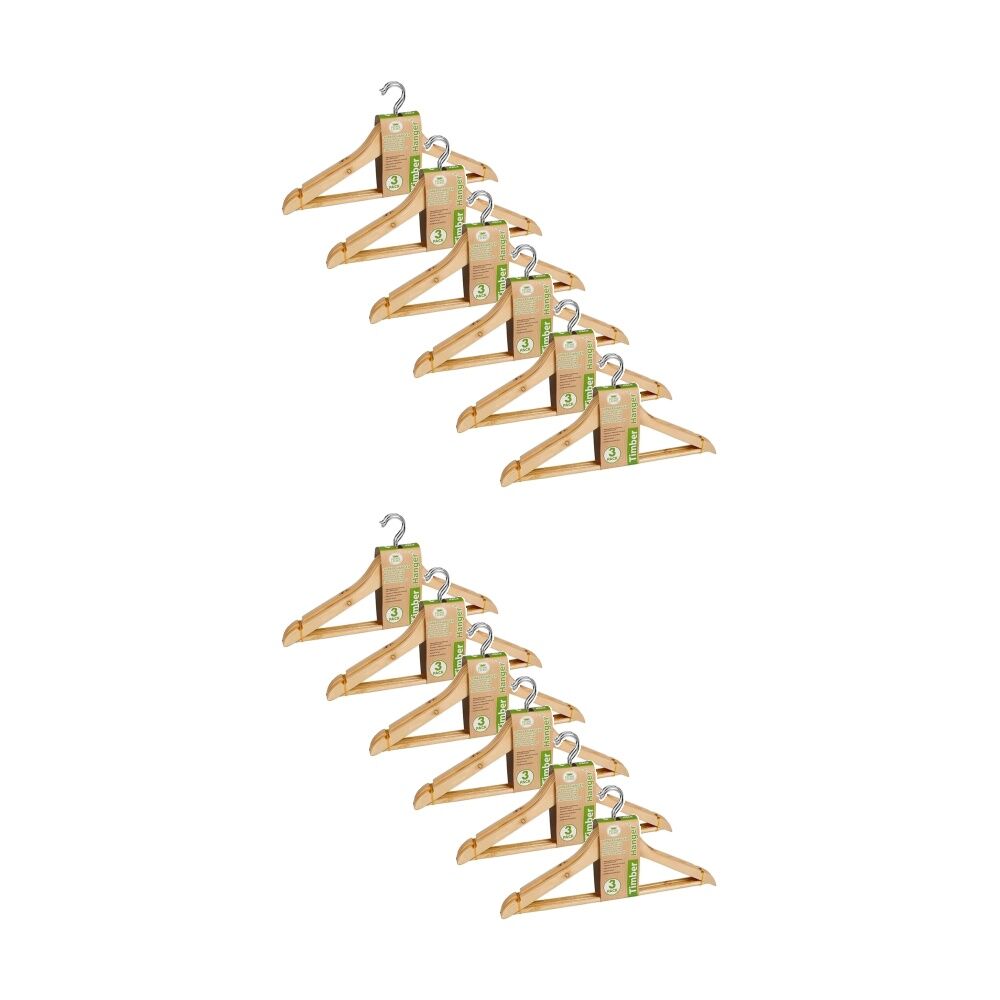 Braz 3pc Braz Clothes Hangers Grooved w/ 360 Degree Rotary Hook Timber (12 Pack)