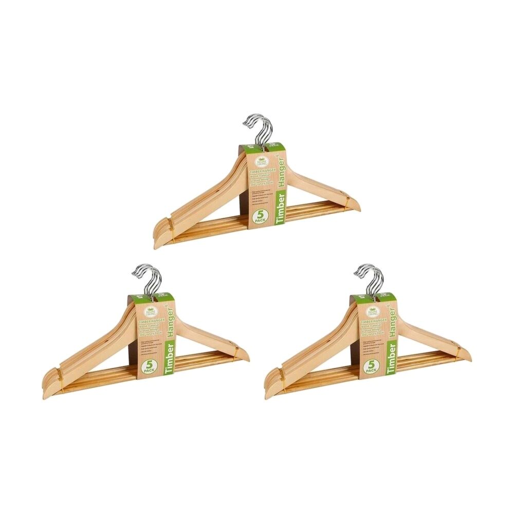 Braz 5pc Braz Clothes Hangers Grooved w/ 360 Degree Rotary Hook Timber (3 Pack)