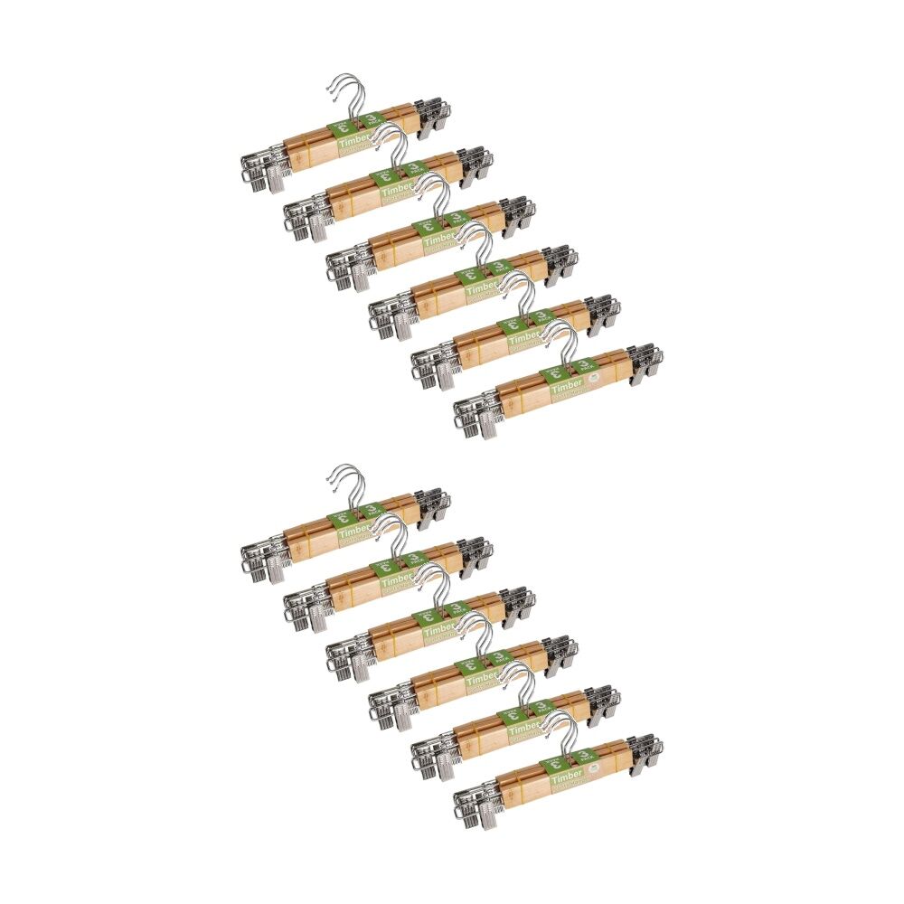 Braz 3pc Braz Timber Pants Hangers With Metal Clips Wardrobe Clothing Storage (12 Pack)