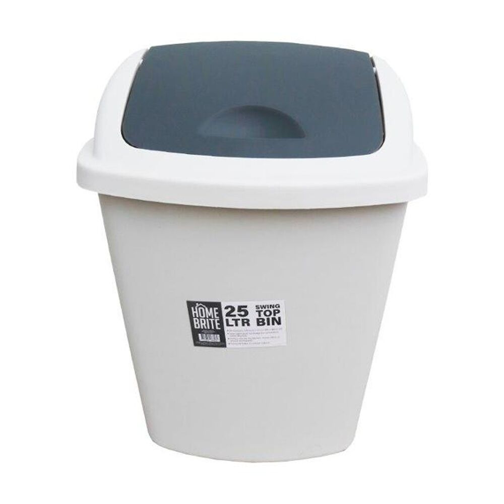 Braz Home Or Office Rubbish Bin Swing Top w/ Grey Lid 25L White (4 Pack) — image 2