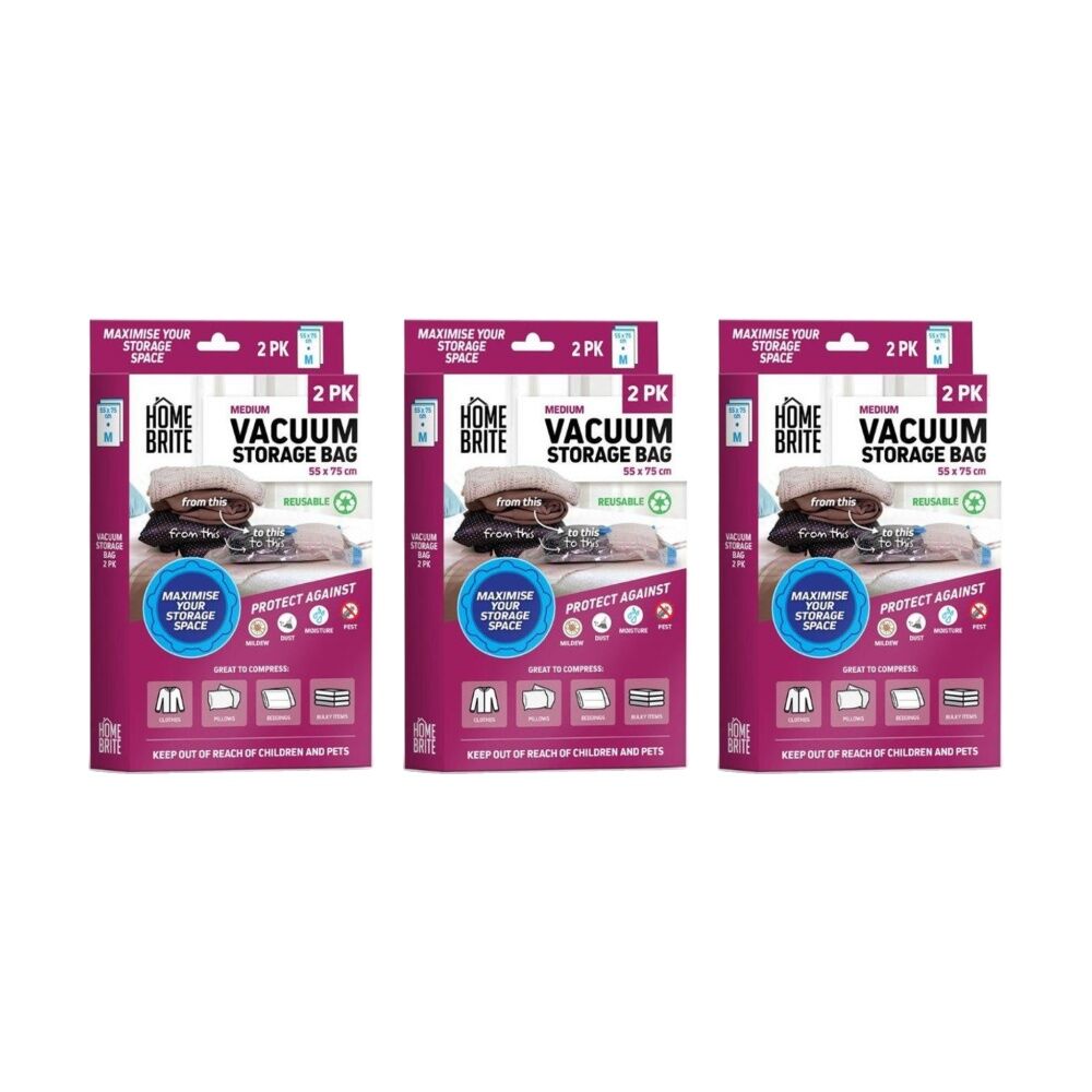 Braz 2pc Braz Reusable Vacuum Sealed Clothes Storage Bags M 55x75cm (3 Pack)