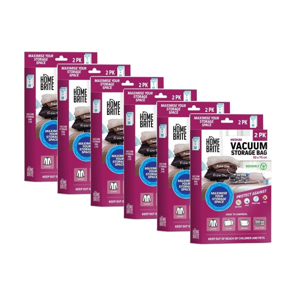 Braz 2pc Braz Reusable Vacuum Sealed Clothes Storage Bags M 55x75cm (6 Pack)