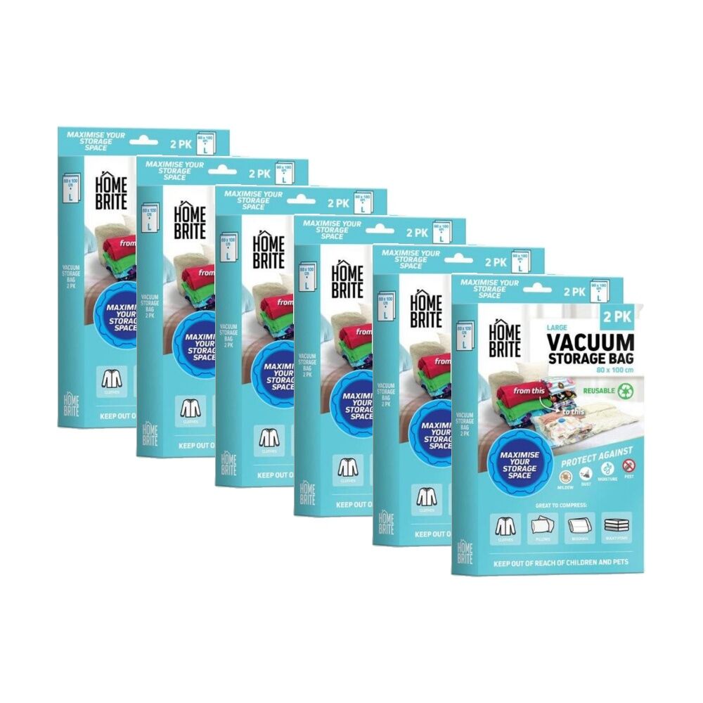 Braz 2pc Braz Reusable Vacuum Sealed Clothes Storage Bags L 80x100cm (6 Pack)
