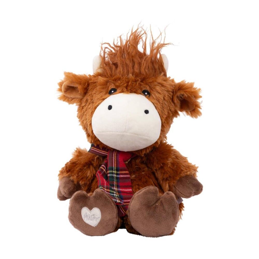 Toasty Hugs Hamish Highland Cow Plush Toy - Microwave Heatable & Freezer Coolable - Flame-Resistant Fabric Filled With Tourmaline - 32x16x13cm Brown