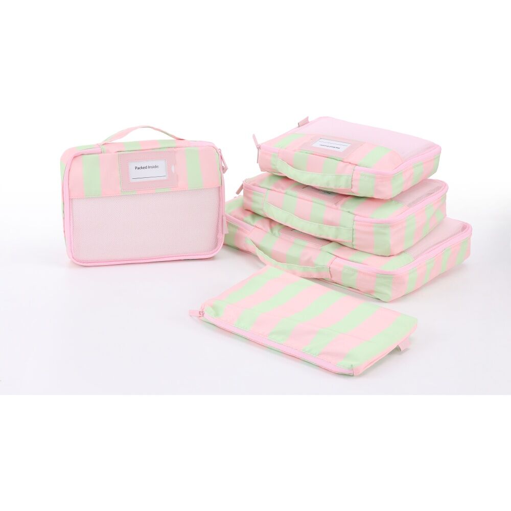 Ipack Stripe Packing Cube Set Travel Pink And Green 38x28x7cm (5 Pieces) — image 2