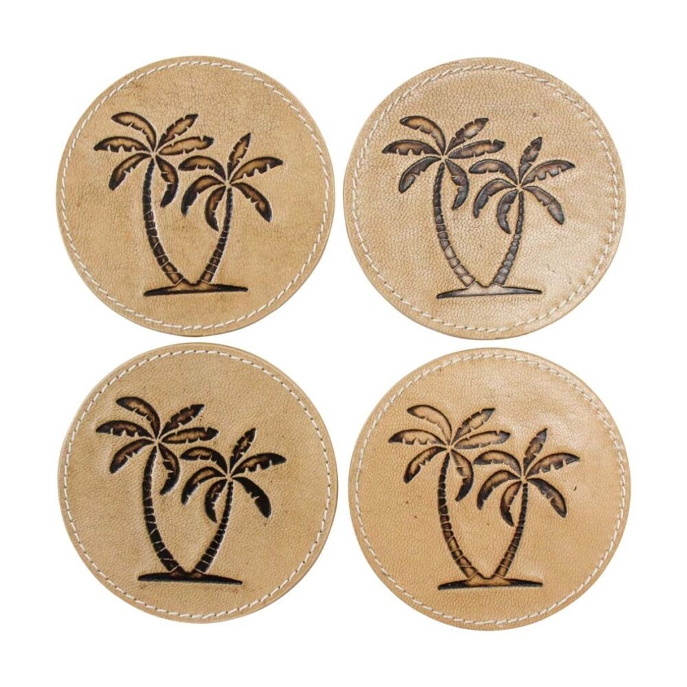 LVD 4pc LVD Handcrafted Palm Genuine Leather Coaster Set Tableware 10x10cm (2 Pack) — image 2